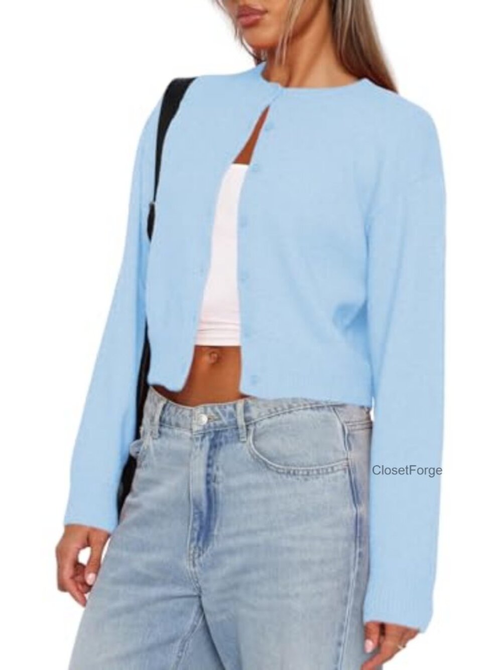 Women's Cropped Cardigan Sweater Long Sleeve Knit Button Up Y2K